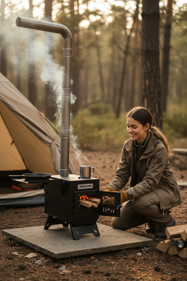 Kuzineli Kamp Sobası | Katlanır Ayaklı | Odunlu | Fırınlı & Çantalı