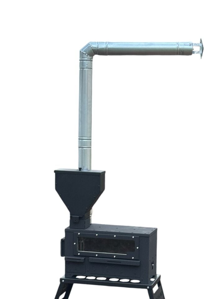 Pelet Yakıtlı Kamp Sobası | Seramik Camlı | Taşınabilir & Yüksek Verimli