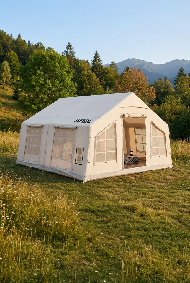 13.2 m² - 12 Kişilik 4 Mevsim Şişme Kamp Çadırı | 600D Oxford | Soba Uyumlu | Hızlı Kurulum