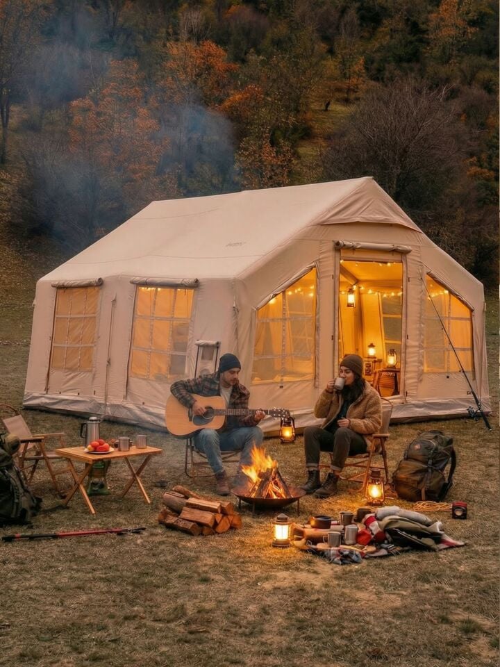 13.2 m² - 12 Kişilik 4 Mevsim Şişme Kamp Çadırı | 600D Oxford | Soba Uyumlu | Hızlı Kurulum