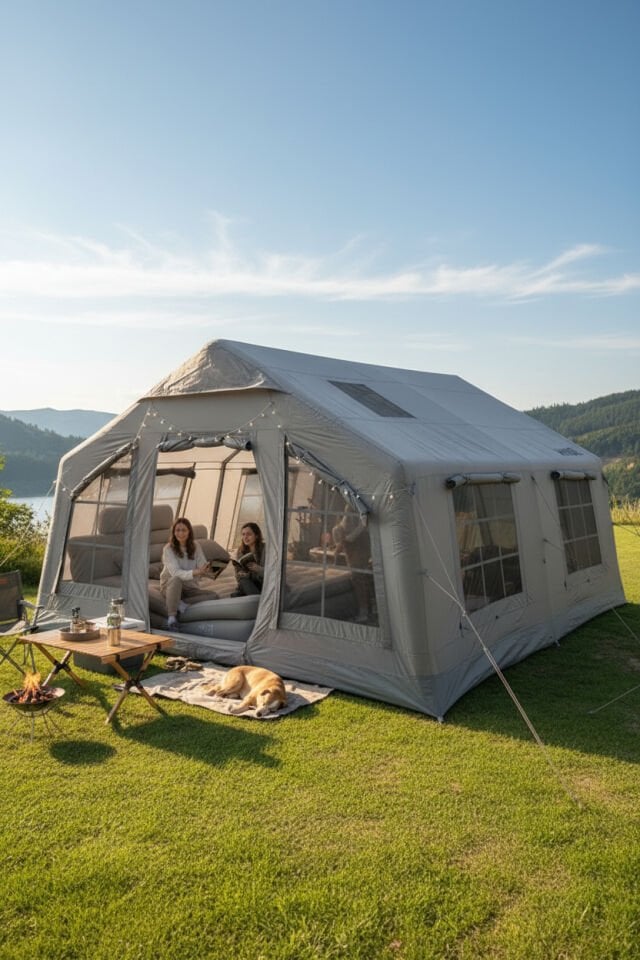 13.2 m² - 12 Kişilik 4 Mevsim Şişme Kamp Çadırı | 600D Oxford | Soba Uyumlu | Hızlı Kurulum