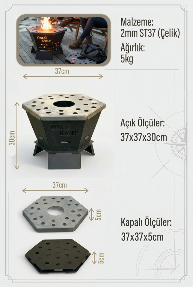 Ateş Çukuru Tam Katlanır Pratik Şömine