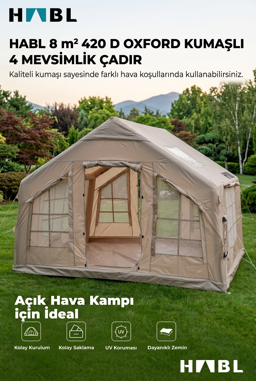 8 m² 8 Kişilik Şişme Kamp Çadırı | 4 Mevsim | −40°C Dayanımlı