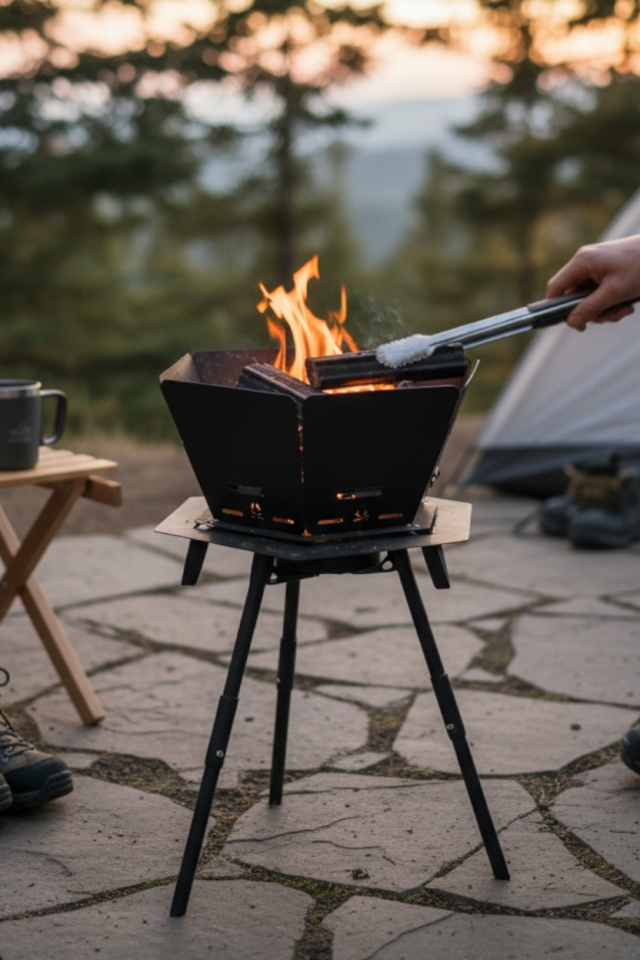Altıgen Ateş Çukuru & Mangal Seti | Izgaralı | Ayak Standlı | Çelik