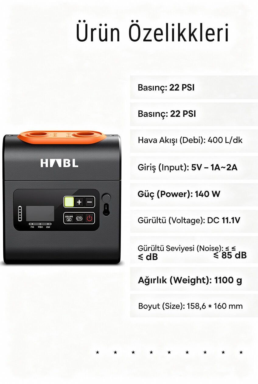 Şarjlı Dijital Hava Pompası | SUP & Şişme Çadır | 22 PSI (1.5 BAR)