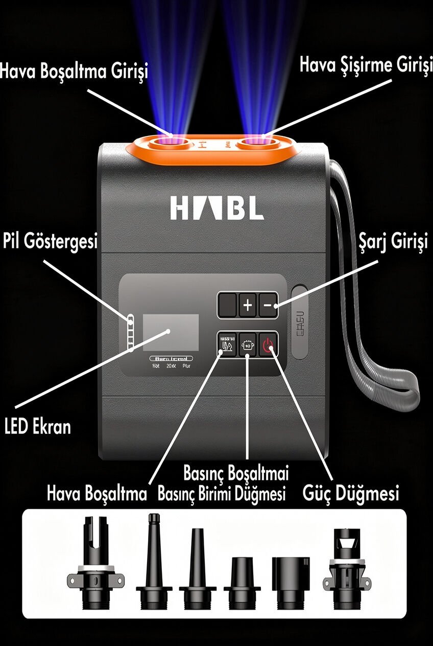 Şarjlı Dijital Hava Pompası | SUP & Şişme Çadır | 22 PSI (1.5 BAR)
