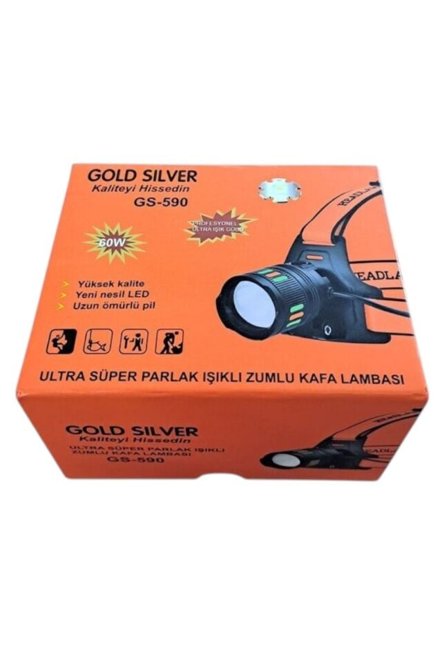 Gold Silver 60 Watt Süper Parlak Işıklı Zumlu Kafa Lambası GS-590