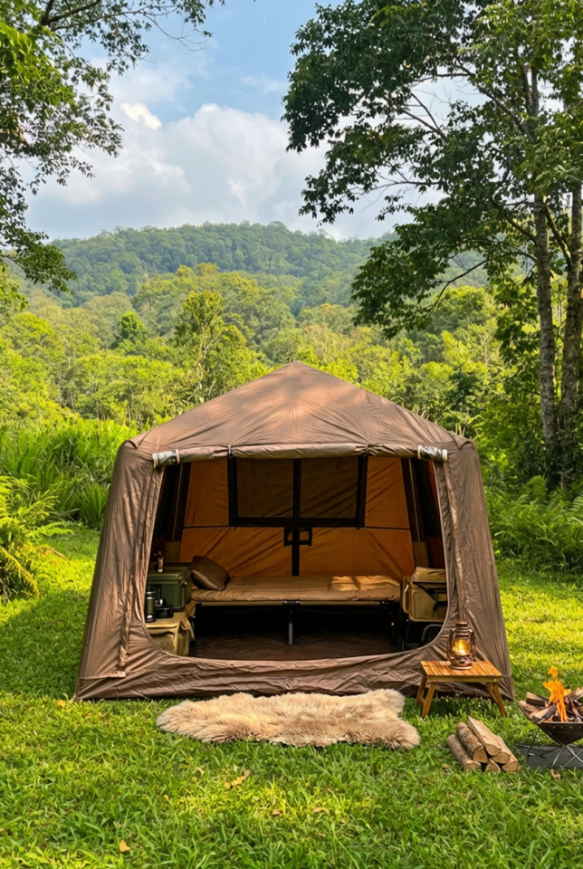 Fischer 210D Oxford Soba Baca Çıkışlı Şişme Çadır 250x290x190cm Haki Fresh - Black