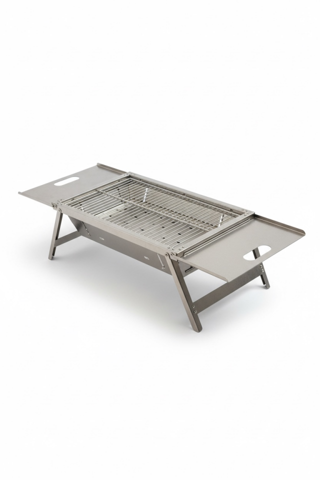 Katlanabilir Krom Mangal – Geniş Yan Raflı | Çantalı | 90x35 cm