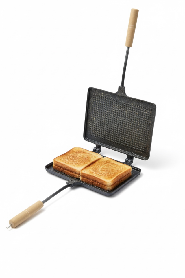 Döküm Tost Makinesi | Ahşap Saplı | Çift Yönlü