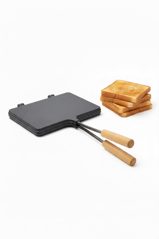 Döküm Tost Makinesi | Ahşap Saplı | Çift Yönlü