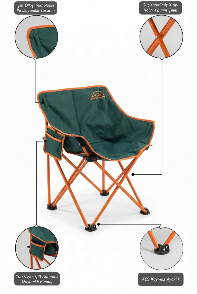 Terra Katlanır Kamp Sandalyesi | 150 kg Taşıma Kapasitesi | Çantalı