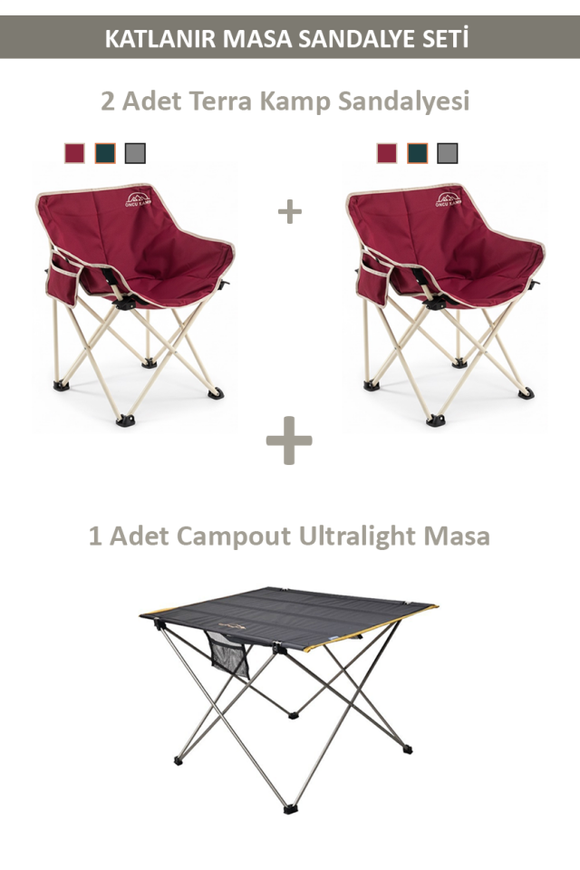 Terra Kamp Masa & Sandalye Seti (2 Sandalye + 1 Masa)