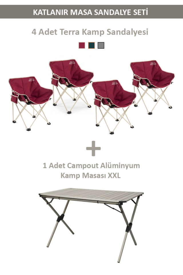 Terra 4 Kişilik Kamp Masa & Sandalye Seti (4+1 XXL)