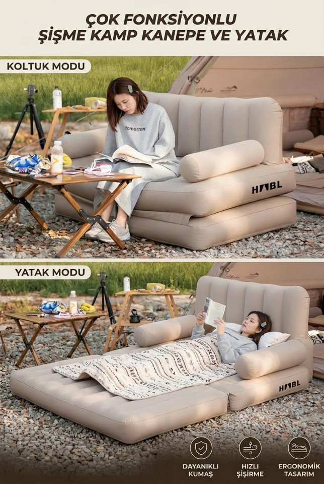 Çift Kişilik Şişme Koltuk Yatak | 2’si 1 Arada | Şarjlı