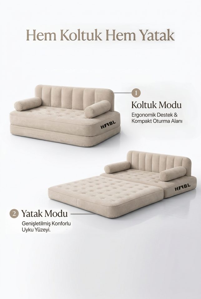 Çift Kişilik Şişme Koltuk Yatak | 2’si 1 Arada | Şarjlı