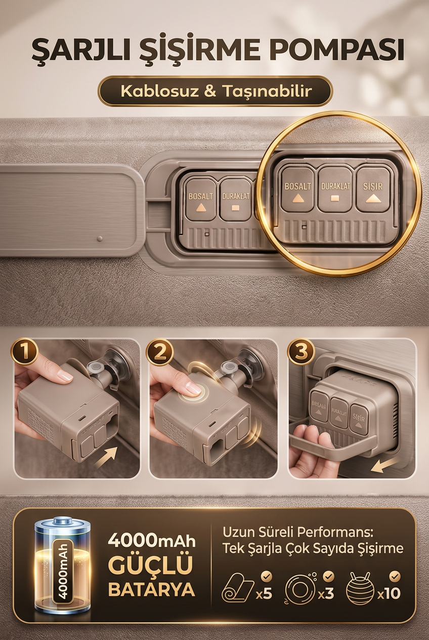 Şişme Kamp Koltuğu | Şarjlı Pompalı | 1000D Oxford