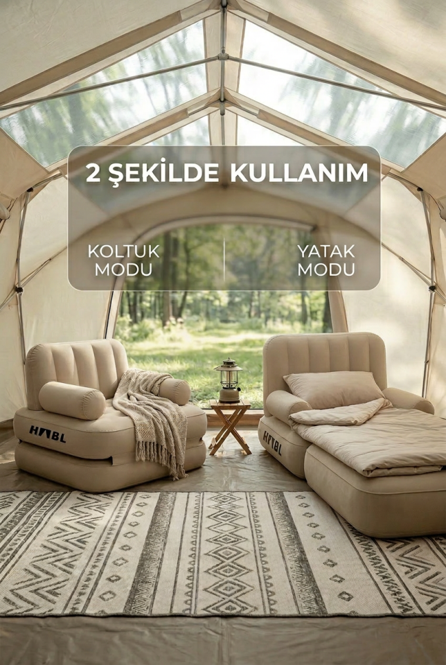 Şişme Koltuk Yatak | Tek Kişilik | 2’si 1 Arada | Şarjlı