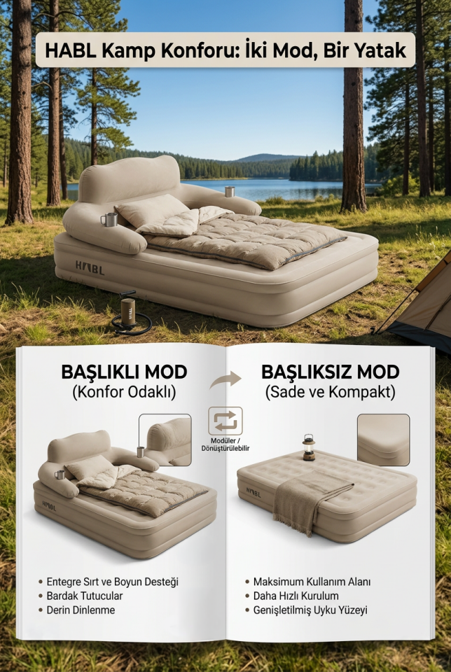Çift Kişilik Şişme Yatak | 203×152×40 cm | Şarjlı Pompalı