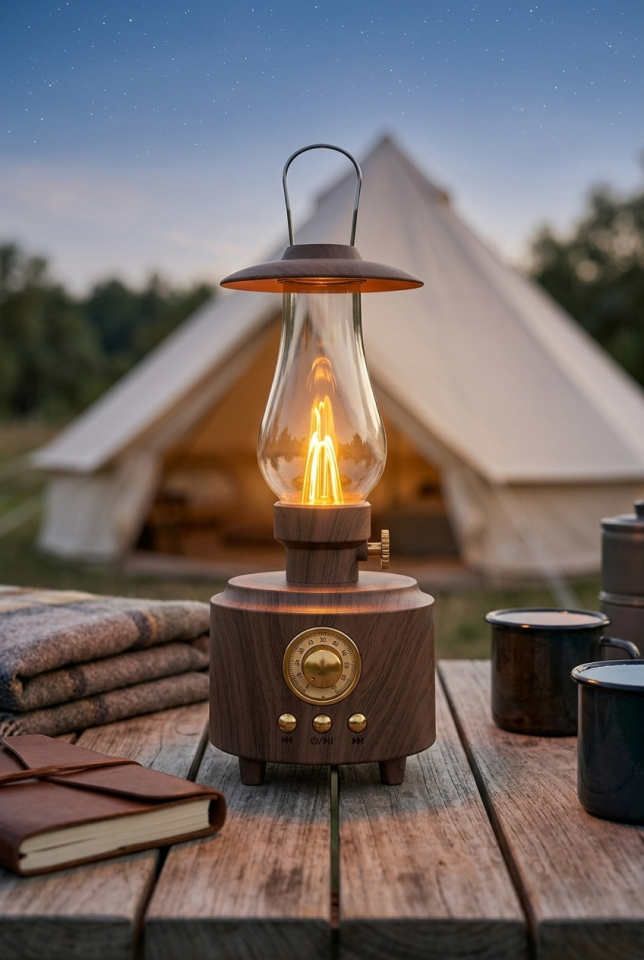 Nostaljik Gaz Lambası Tasarımlı Bluetooth Hoparlör | Retro LED Işık, USB / AUX / FM Destekli