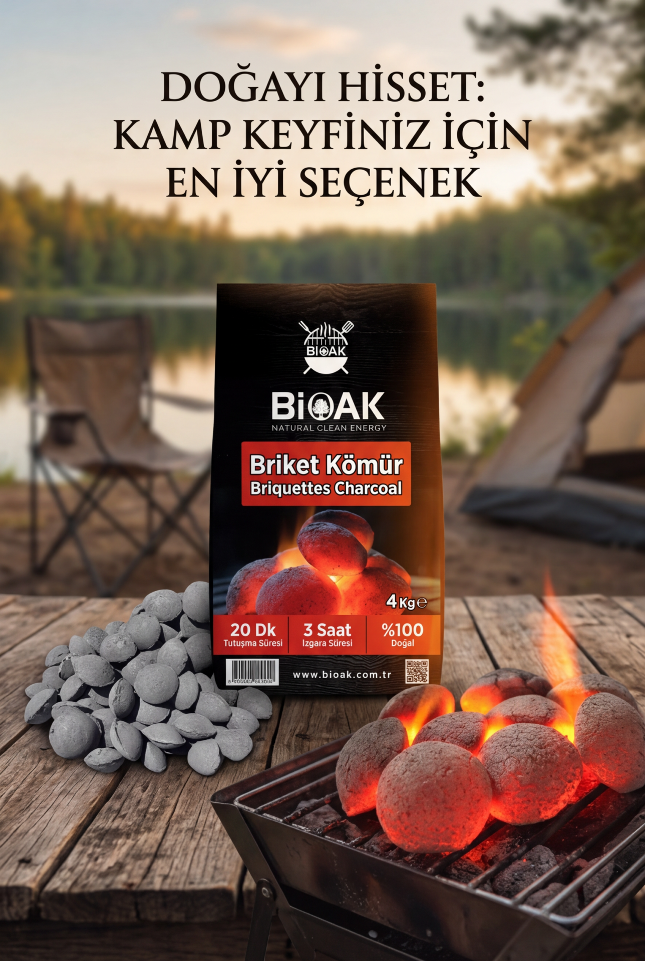 Fındık Kabuğu Briket Mangal Kömürü | Uzun Süre Yanan, Yüksek Isı, Düşük Kül Oranı