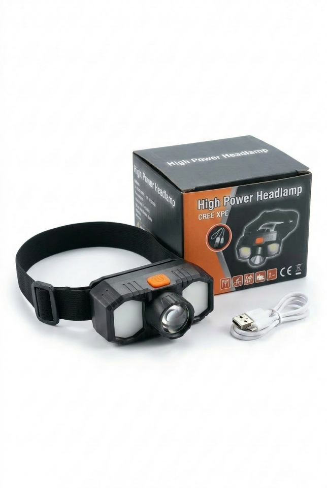 USB Şarjlı Kafa Lambası | IPX5 Su Geçirmez, XPE + COB LED, 1200 mAh Headlamp