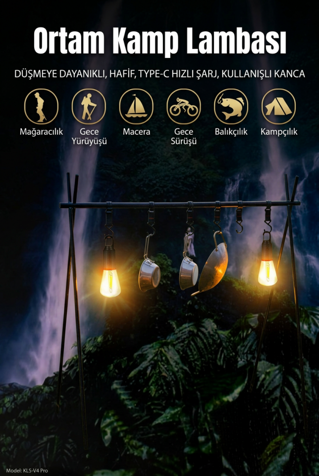 Ayt Powermaster PM-26263 Şarjlı Solar Kamp Lambası | LED, Type-C Şarjlı, Kancalı Çadır Lambası