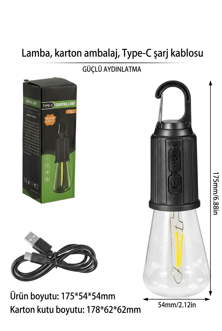 Ayt Powermaster PM-26263 Şarjlı Solar Kamp Lambası | LED, Type-C Şarjlı, Kancalı Çadır Lambası