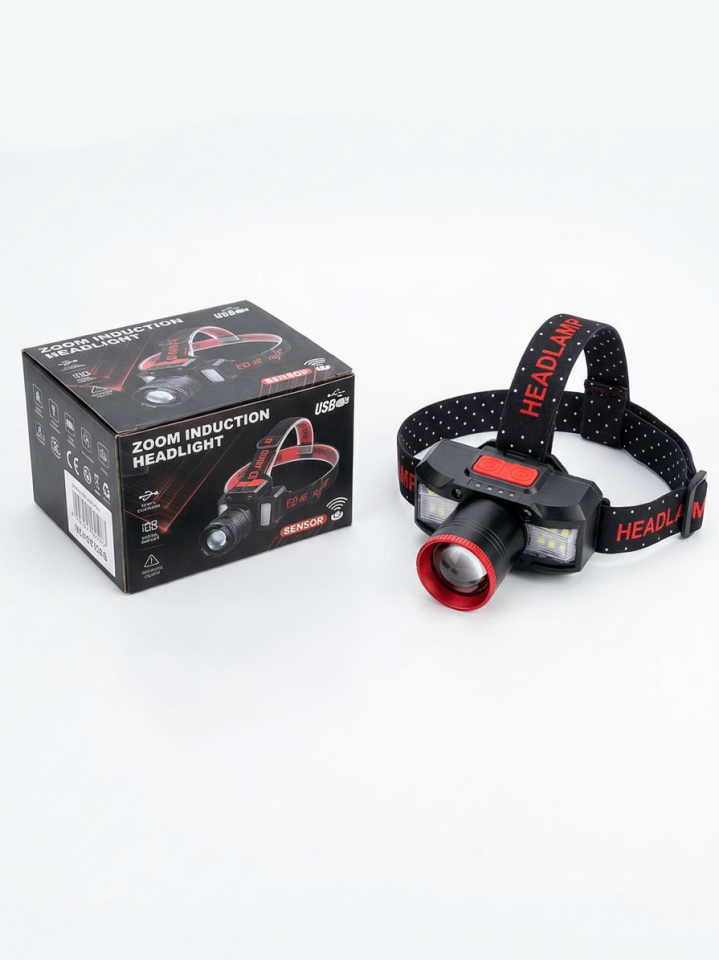 Zoom Sensörlü Şarjlı Kafa Lambası | COB + XPE LED, Type-C, Dijital Göstergeli Profesyonel Headlamp