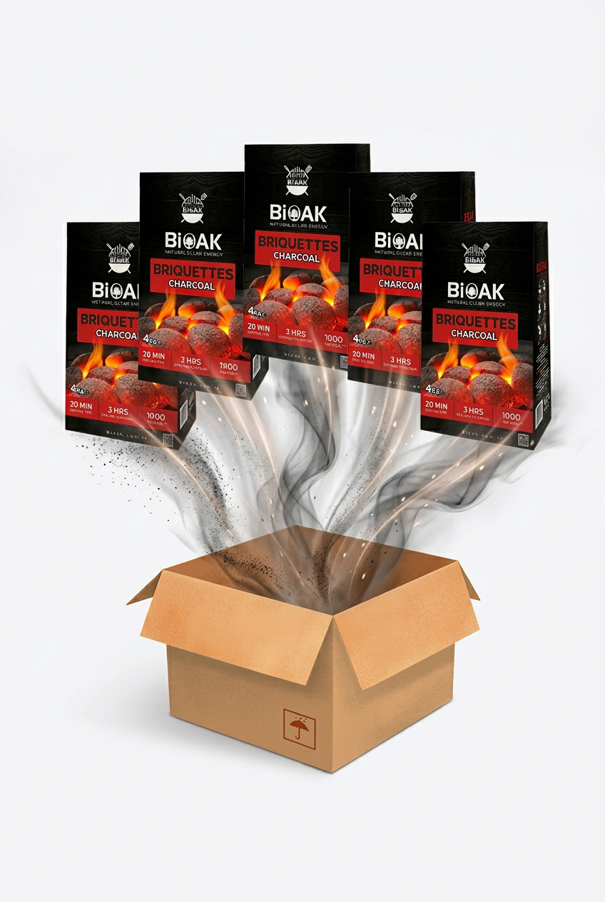 Fındık Kabuğu Briket Mangal Kömürü 5’li Paket | Uzun Süre Yanan, Yüksek Isı, Düşük Kül