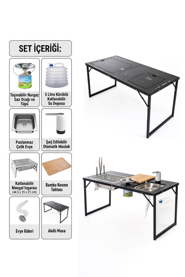 Entegre Kamp Mutfağı Sistemi | Evyeli, Ocaklı, Katlanır İnox Mangal Sistem