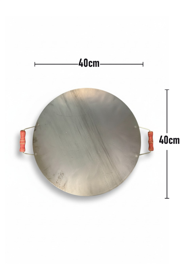 40 cm Saç Kavurma Tavası | Çift Taraflı, Ahşap Saplı, Kamp ve Ocak Uyumlu