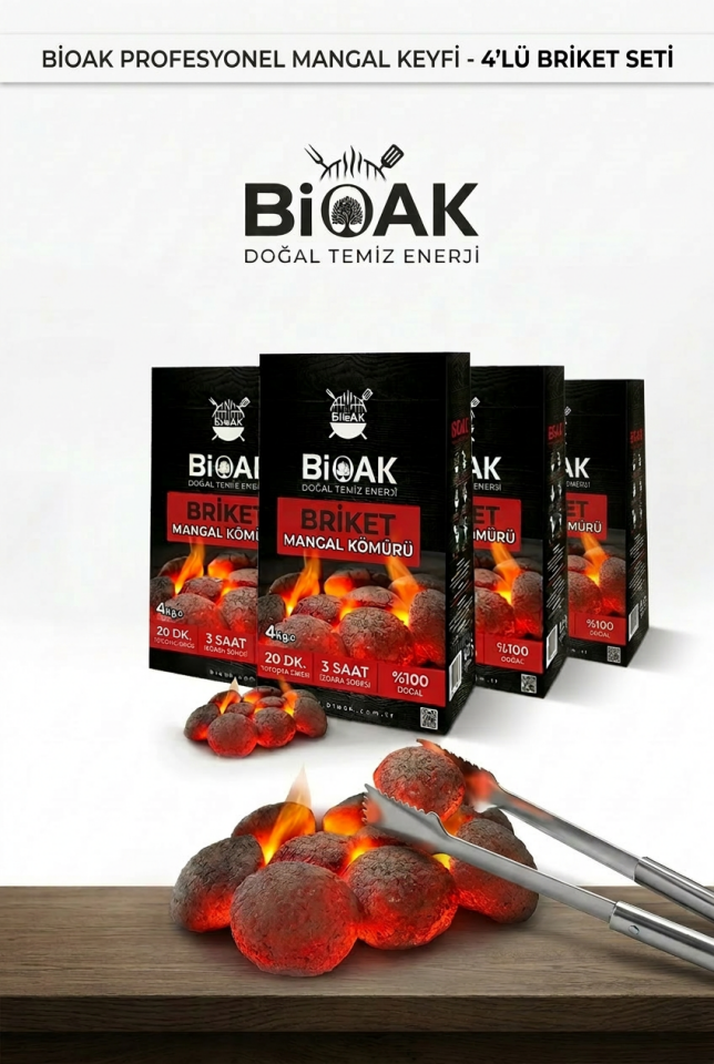 Fındık Kabuğu Briket Mangal Kömürü 4’lü Paket | Uzun Süre Yanan, Yüksek Isı, Düşük Kül(Kopya)