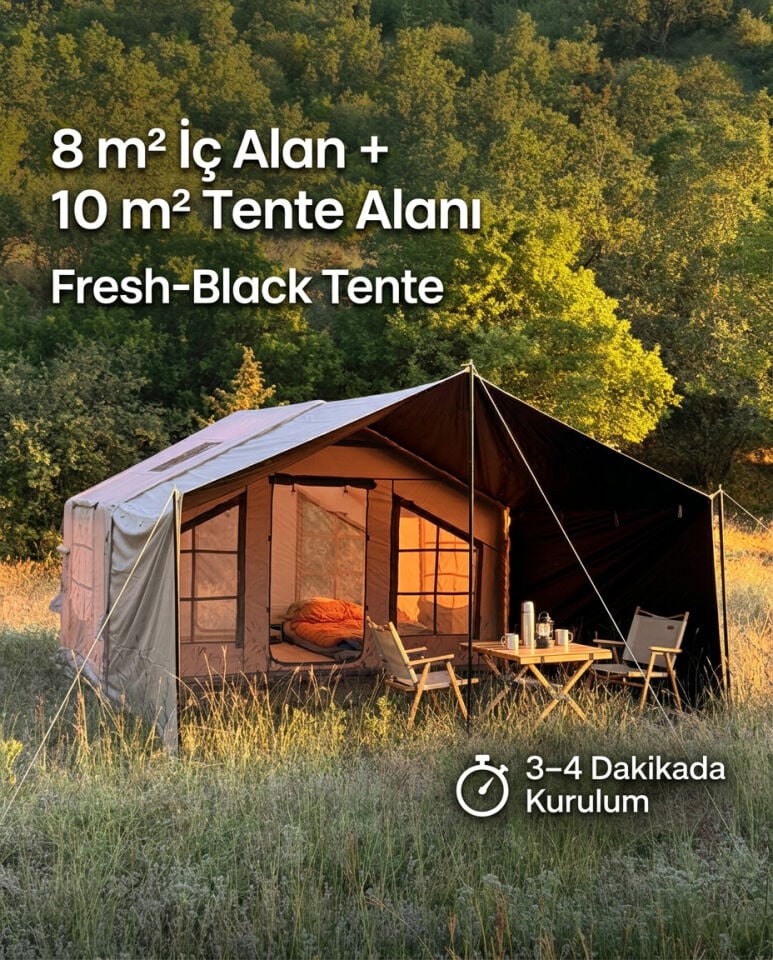 HABL 8 Kişilik Şişme Çadır 8 m² | Tenteli, 4 Mevsim, Hızlı Kurulum (320x250x220 cm)