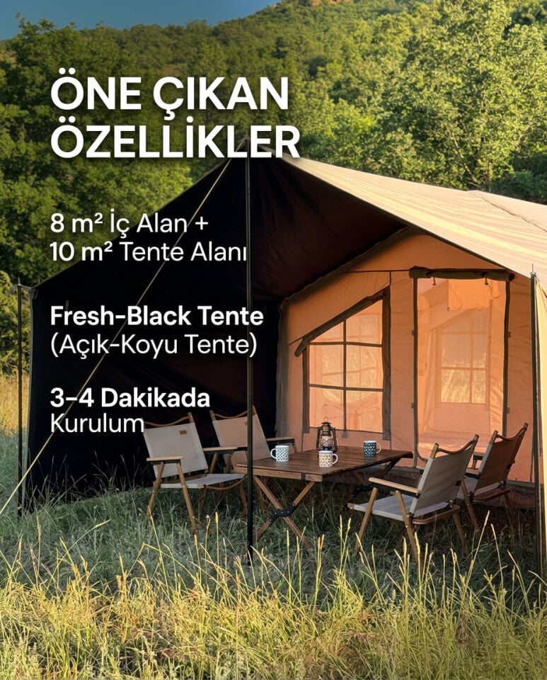 HABL 8 Kişilik Şişme Çadır 8 m² | Tenteli, 4 Mevsim, Hızlı Kurulum (320x250x220 cm)