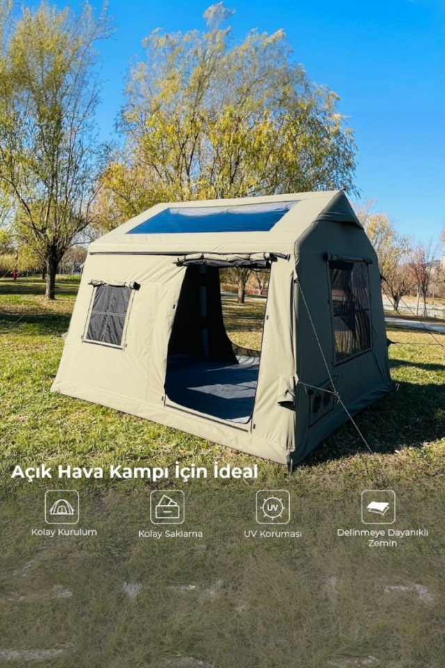 8 Kişilik Şişme Çadır 8.1 m² | Tenteli, 4 Mevsim, Hızlı Kurulum (300x270x220 cm)