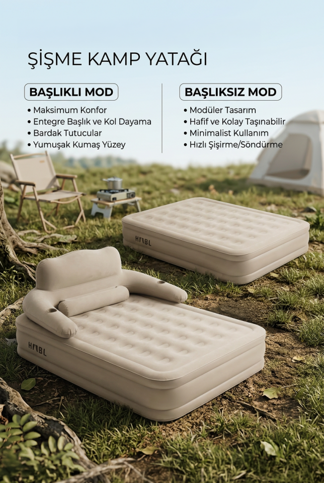 Tek Kişilik Premium Şişme Yatak 190x99x40 cm | Başlıklı, Şarjlı Pompalı Kamp ve Misafir Yatağı