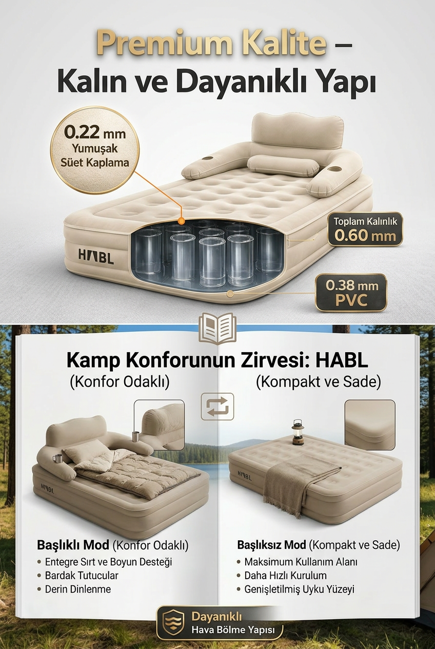 Tek Kişilik Premium Şişme Yatak 190x99x40 cm | Başlıklı, Şarjlı Pompalı Kamp ve Misafir Yatağı