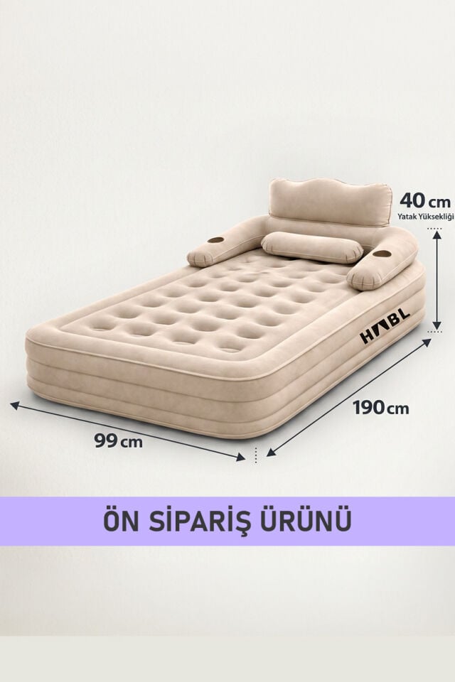Tek Kişilik Premium Şişme Yatak 190x99x40 cm | Başlıklı, Şarjlı Pompalı Kamp ve Misafir Yatağı