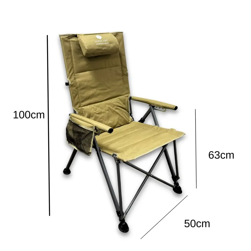 Premium Katlanır Kamp Sandalyesi Bej | 5 Kademeli Sırt Ayarlı, Baş Yastıklı, 150 kg Taşıma Kapasiteli