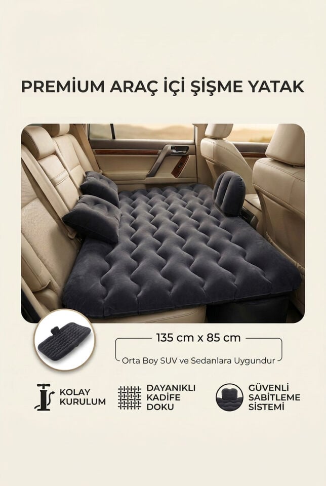 Araç İçi Şişme Yatak Seti | 135x85x45 cm, Kompresörlü, 250 kg Taşıma Kapasiteli