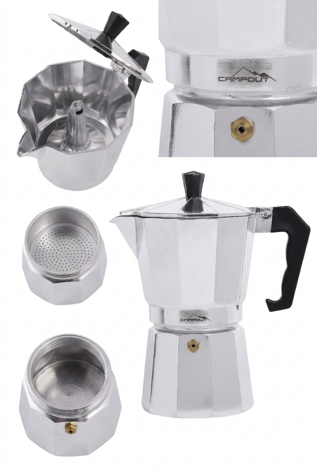 Espresso Mocha Pot 9 Bardak | 450 ml Alüminyum Kamp Kahve Demliği
