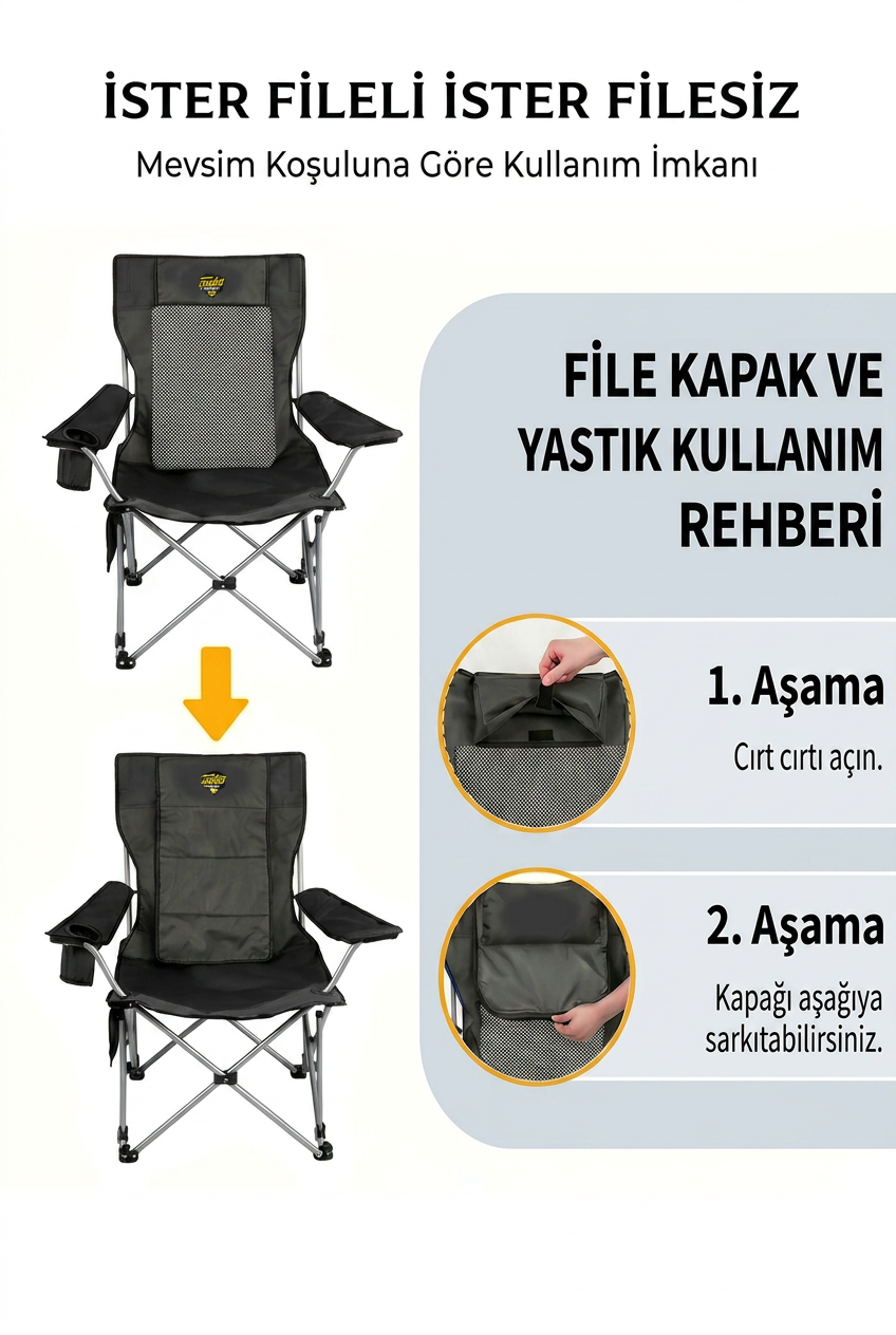 Lazy 4 Yatabilen Kamp Sandalyesi | Ayak Uzatmalı, 3 Kademeli, 100 Kg