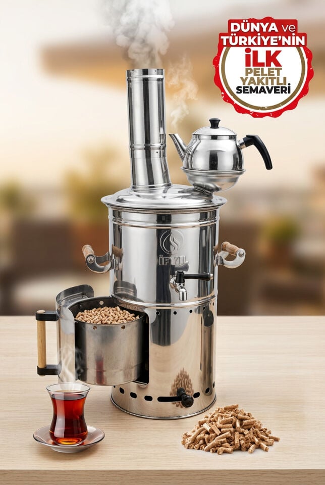 Pelet Yakıtlı Dumansız Paslanmaz Çelik Semaver – 4 Litre
