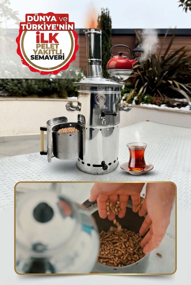 Pelet Yakıtlı Dumansız Paslanmaz Çelik Semaver – 4 Litre