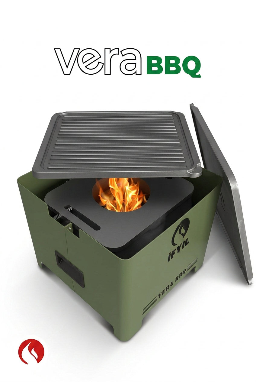 Vera Pelet Yakıtlı Döküm Izgaralı Mangal & Barbekü – Bordo | 6–8 Kişilik, 2 Kg Pelet Hediyeli Yeşil